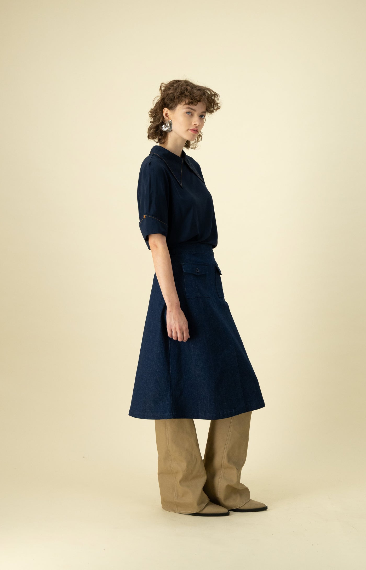 Gallery Pocket Skirt in Blue Denim