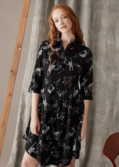 Sloth Shirt Dress, Black