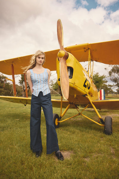 Bonham-Carter Top, Blue/Orange Stripe