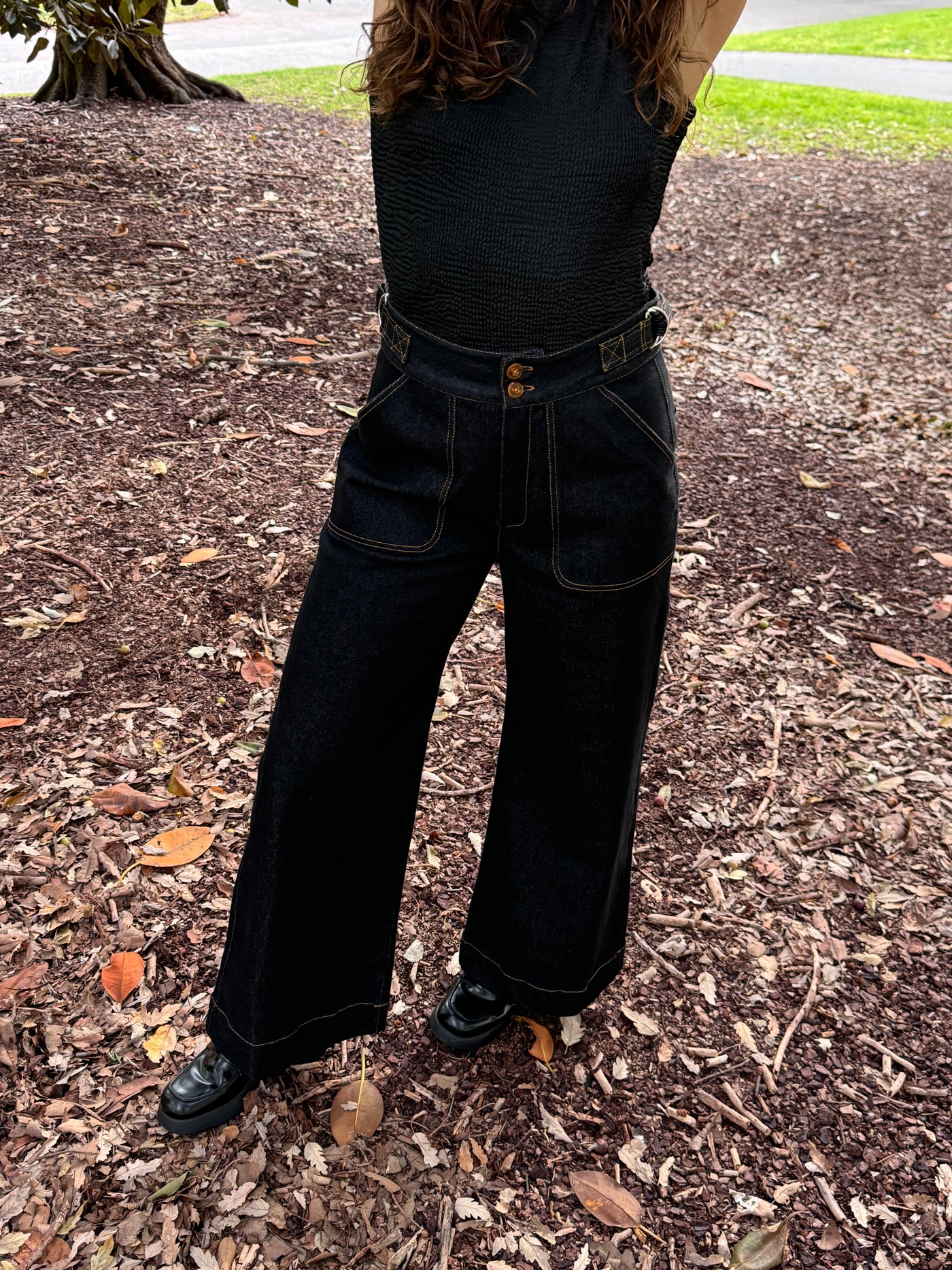 Side Tab Pant in Black Denim