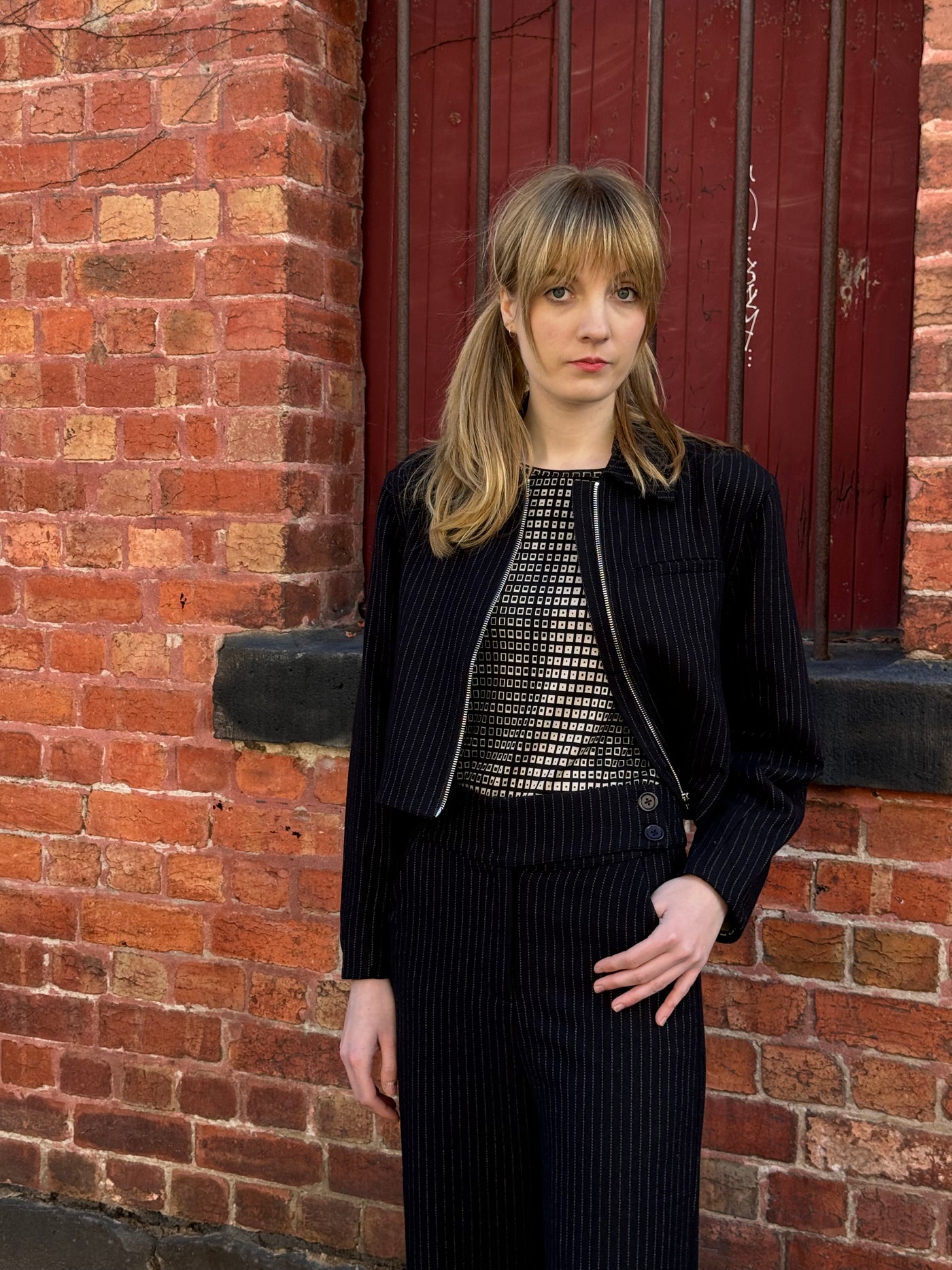 Presley Cropped Jacket, Pinstripe