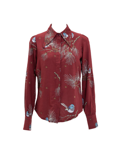 Fairy Wren Shirt, Burgundy