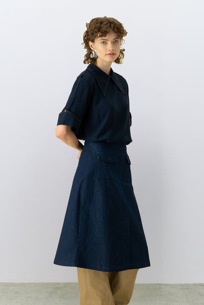 Gallery Pocket Skirt Blue Denim