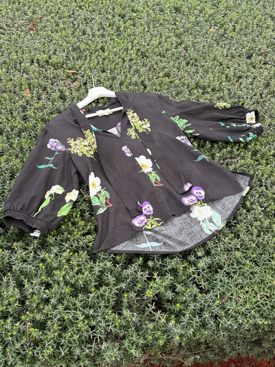Pansy Tie Neck Top, Black