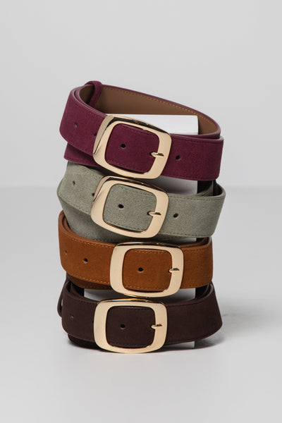 Oval Buckle Suede Belt