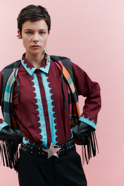 Scalloped Shirt, Burgundy