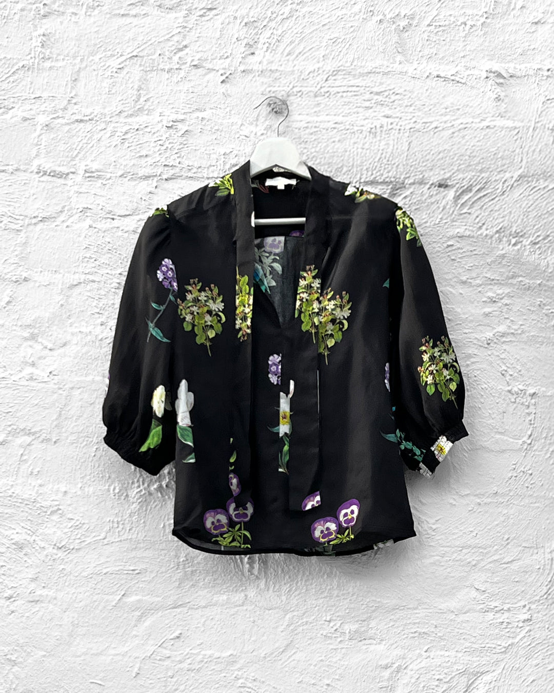 Pansy Tie Neck Top, Black