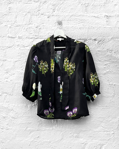 Pansy Tie Neck Top, Black