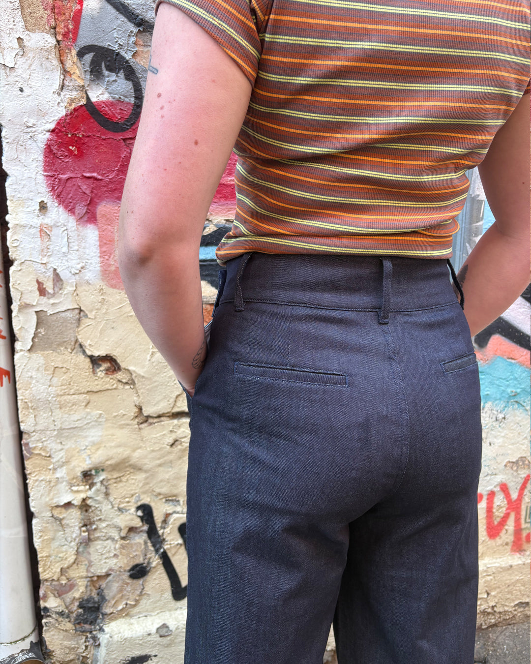 Indigo Rib Cage Manhattan Pant, Denim