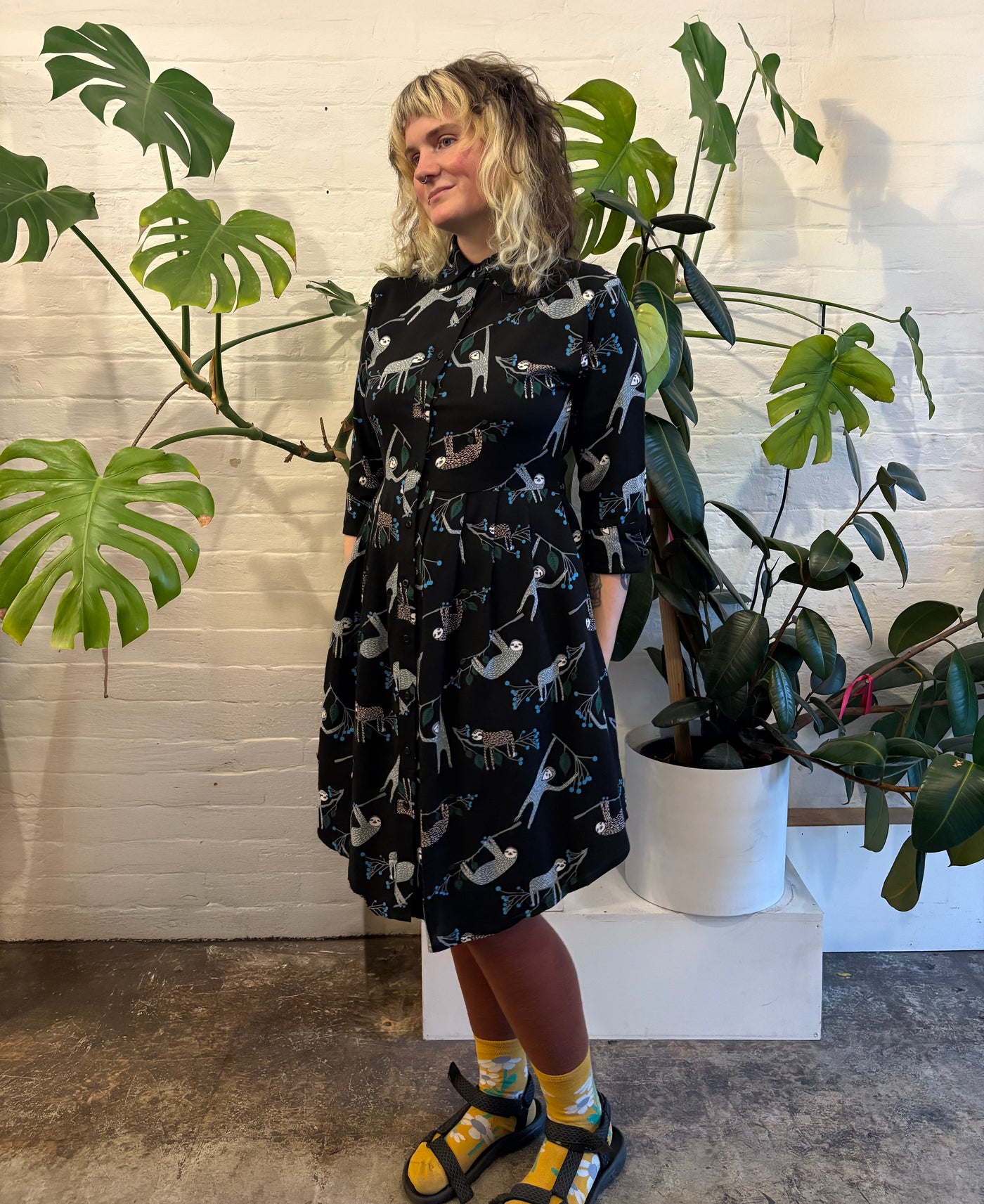 Sloth Shirt Dress, Black