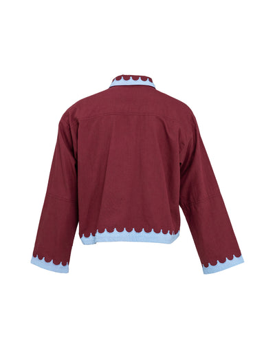 Scalloped Shirt, Burgundy