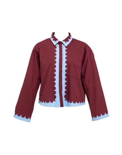 Scalloped Shirt, Burgundy