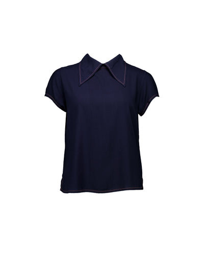 Chelsea Collar Top Navy