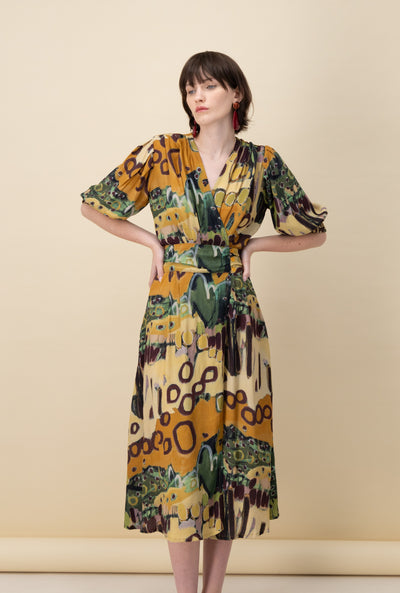 Abstract Landscape Wrap Front Dress