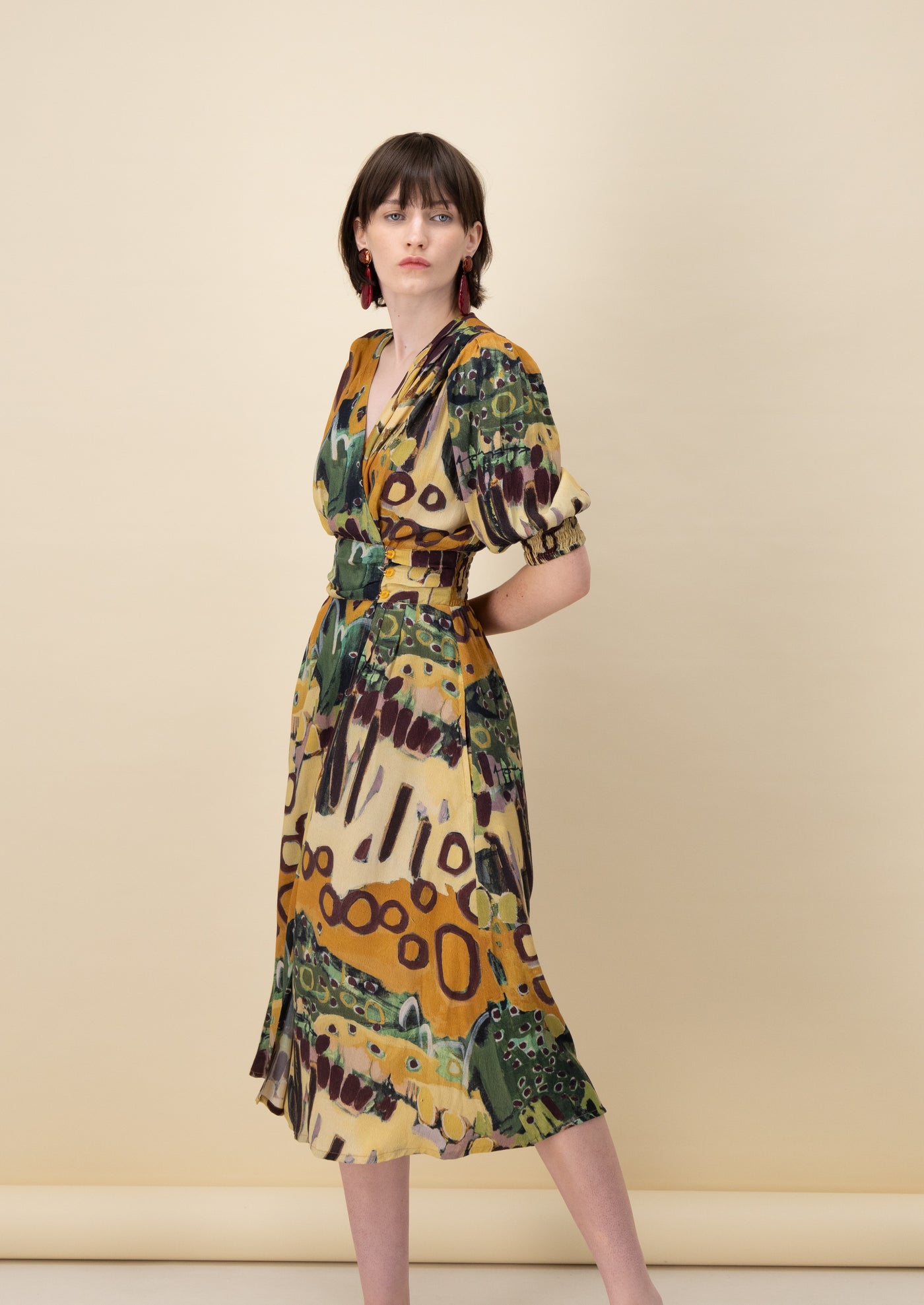 Abstract Landscape Wrap Front Dress