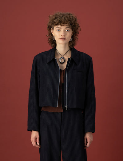 Presley Cropped Jacket, Pinstripe