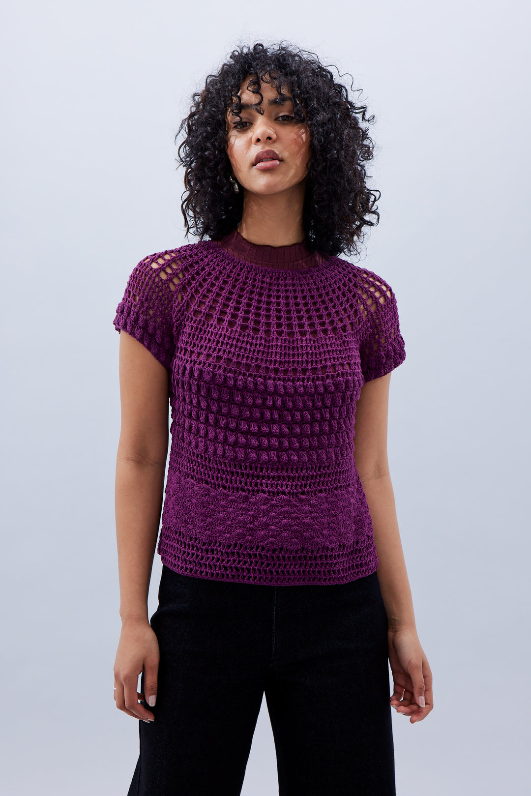 Purple crochet top online